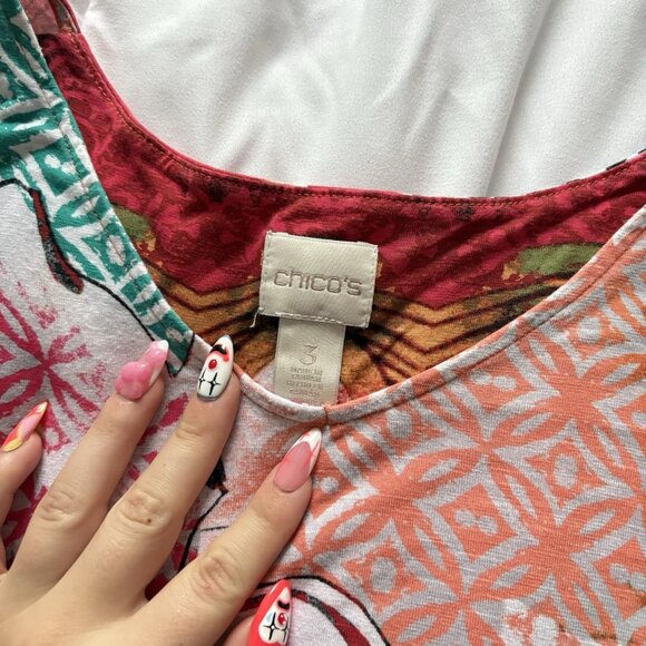 Chico's Floral Womens Size 3 XL Blouse Stretch Short Sleeve Pink Soft - Picture 2 of 6